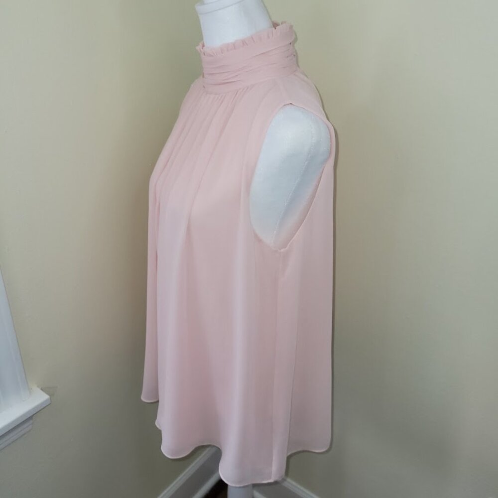 Vince Camuto Semi Sheer Sleeveless Ruffle Neck Blouse Pink Blush Size XS - Picture 4 of 14